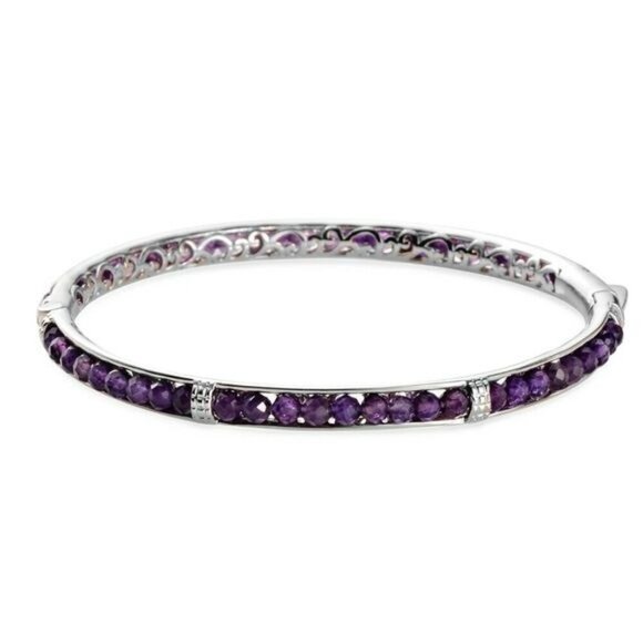 African Amethyst ✦ 15ctw Bangle Bracelet ✦ Platinum Bond 8" Purple Silver NWT - Picture 2 of 7
